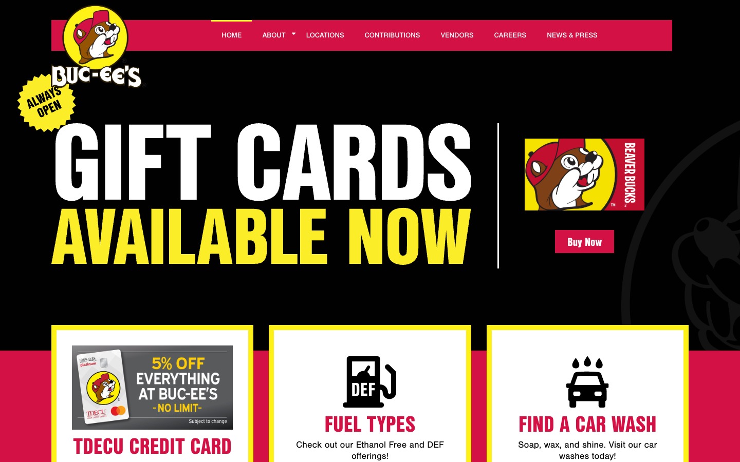 Buc-ee's homepage